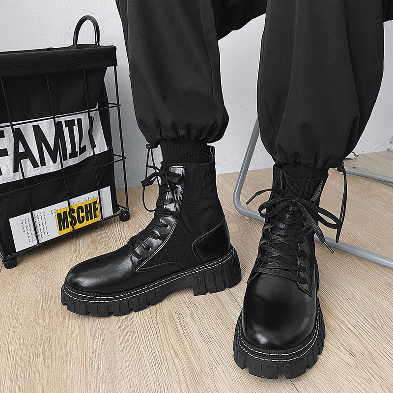 High top fly woven leather boots B5