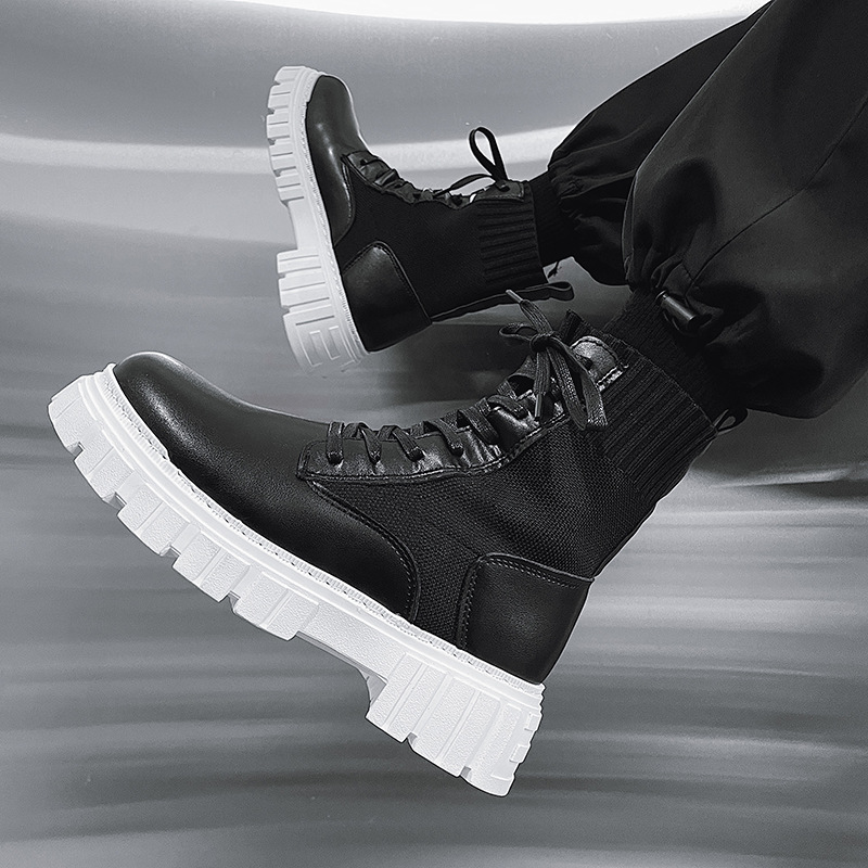 High top fly woven leather boots B6