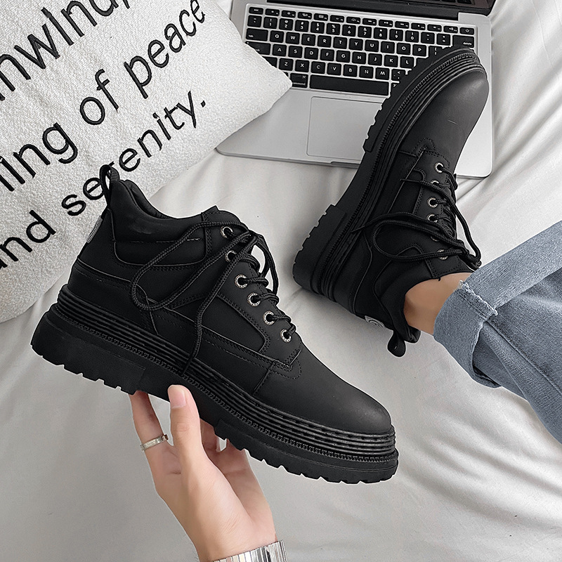 trendy retro leather boots B33 black