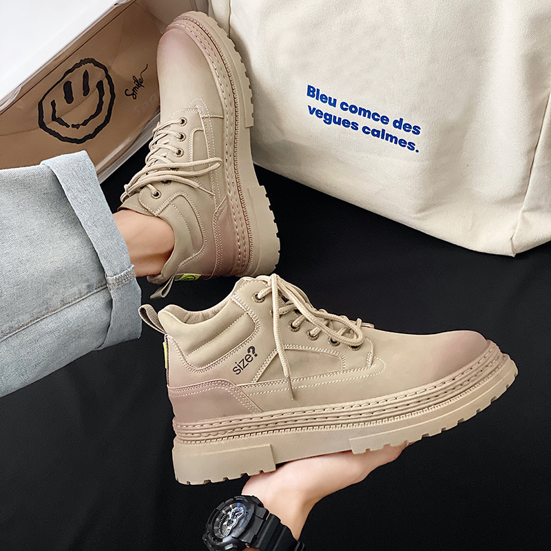 trendy retro leather boots B32 grey